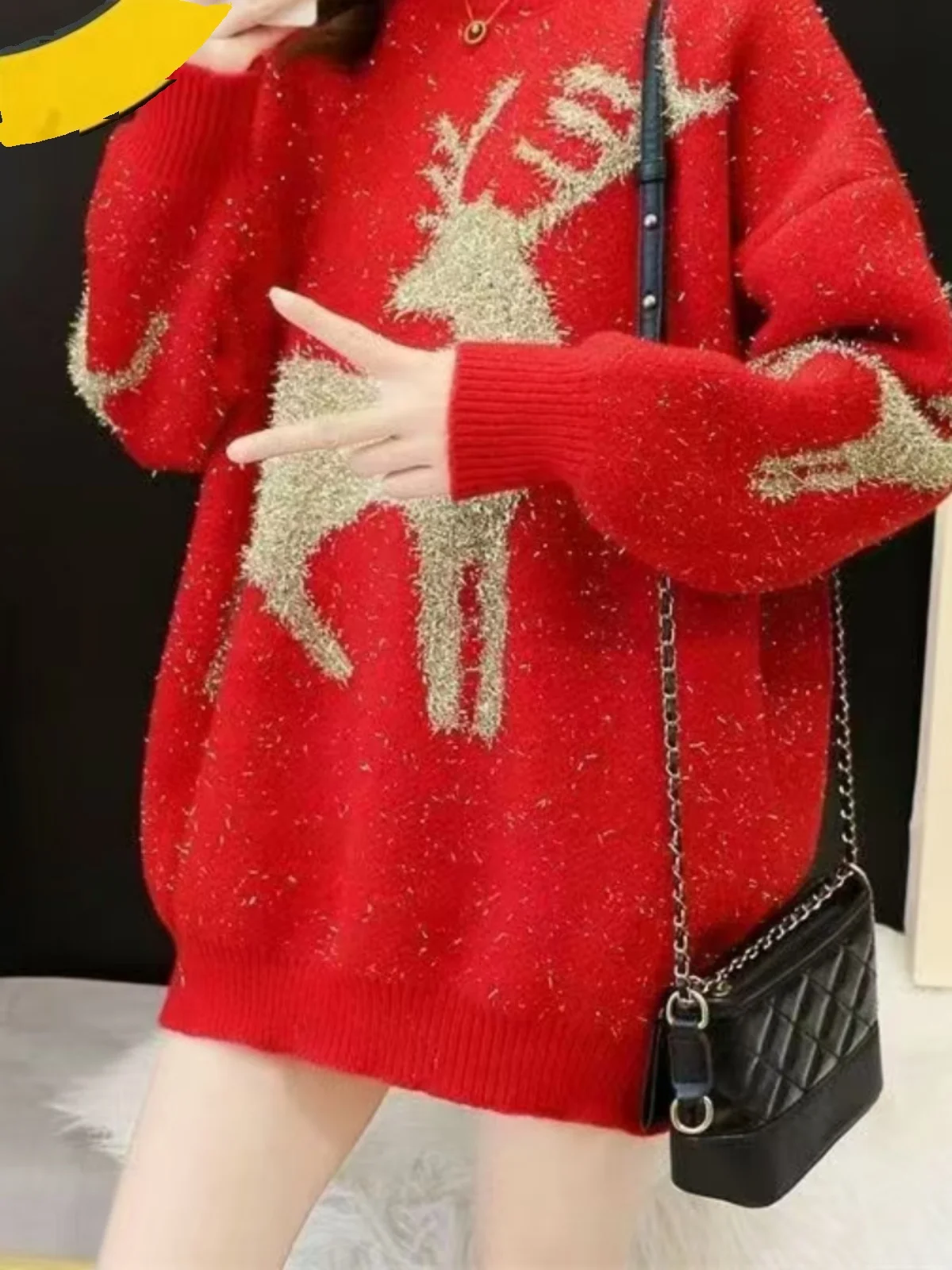 Thiened الأحمر Cisas الغزلان السنة الجديدة سترة فضفاضة معطف المرأة Ne الدفء الخريف الشتاء كسول Sle طويل Sve طاقم Ne #3