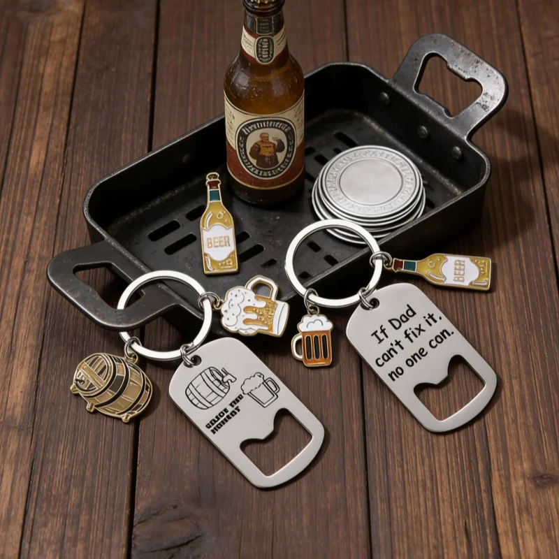 Klassische Bierflasche Wein Emaille Schlüsselanhänger Prost Edelstahl Platte Schlüsselanhänger für Freunde Gutes Oktoberfest Geschenk DIY Schmuck