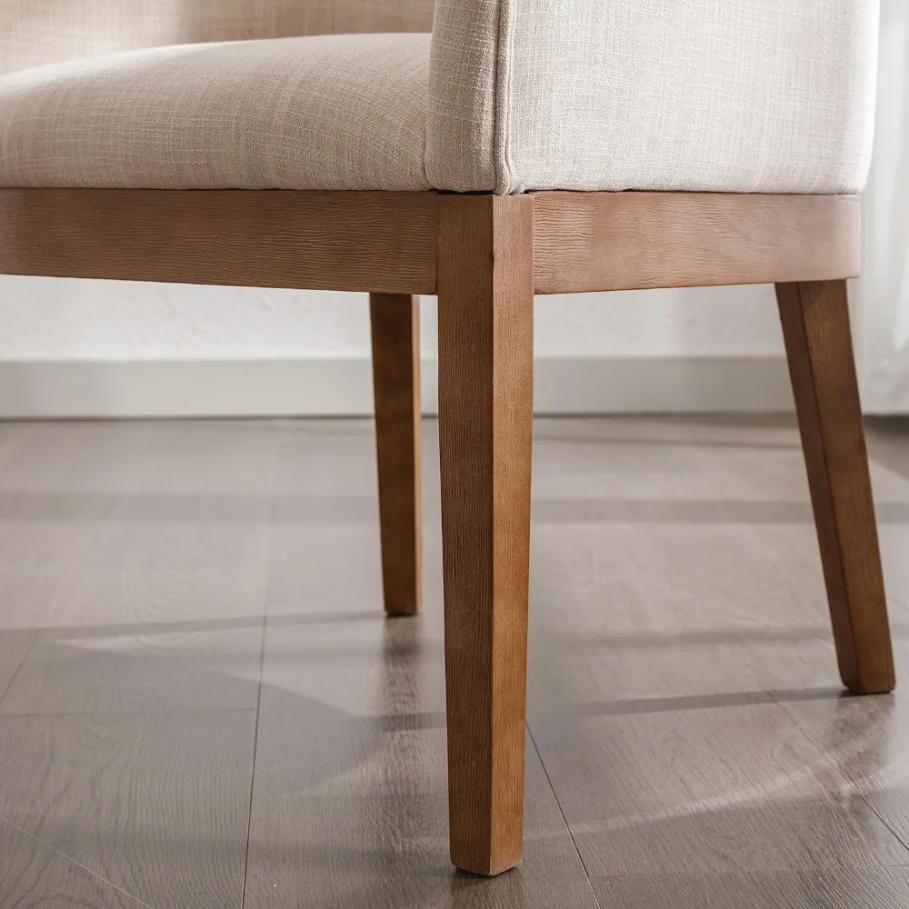 Beige eetkamerstoelen set van 2 moderne eetkamerstoelen uit het midden van de eeuw, linnen gestoffeerde keuken eetkamerstoelen gebogen rugleuning Dini