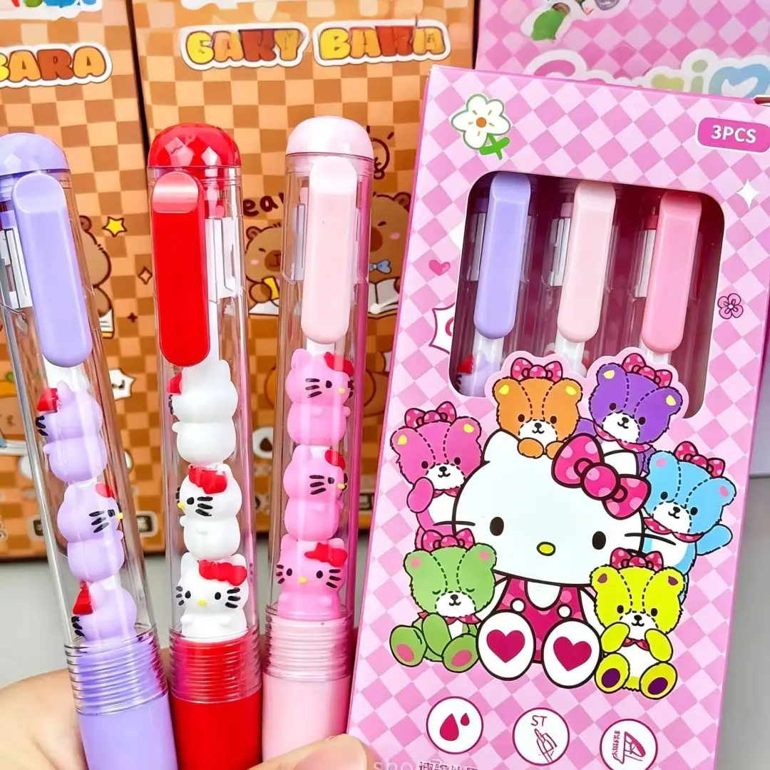 3pcs Stationery Set Sanrio Hello Kitty Gel Pen Set Sanrio 0.5Mm Black Personality Ins Wind Fun Decompression Pen Students Learn