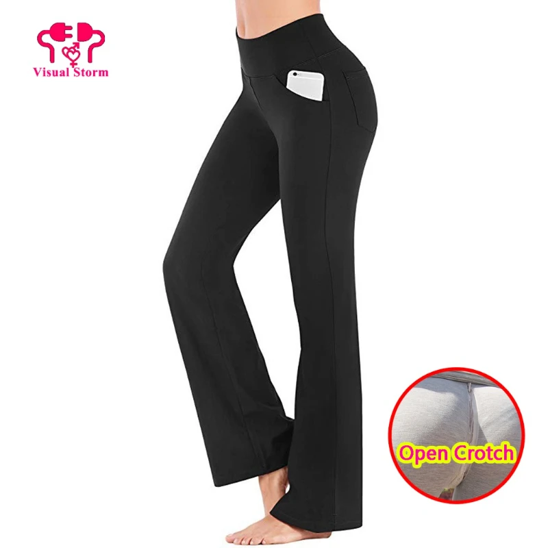 

Women Yoga Open Crotch Pants Invisible Zipper Push Up Leggings Loose Fitting Long Capris Summer LightweaCrotchless Leggings