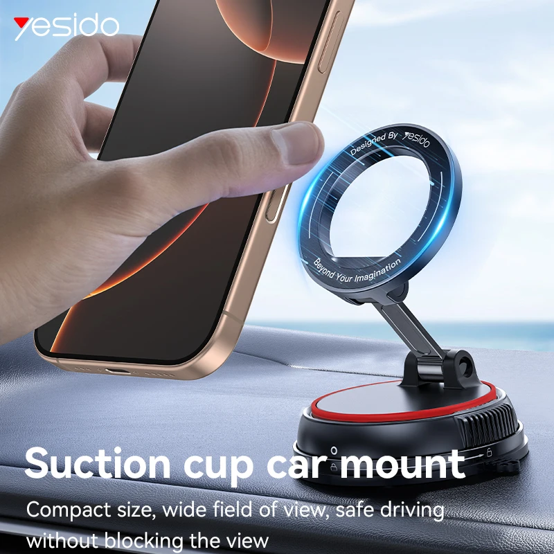 

Magnetic Car Phone Holder Vacuum Adsorption 360°Rotation Foldable Suction Cup Phone Holder Stand For Iphone 16 15 14 13 Xiaomi