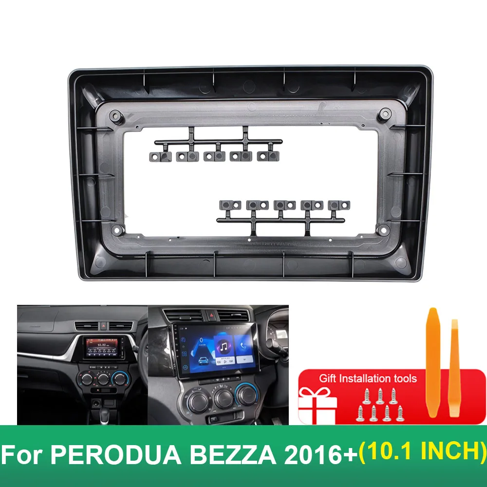 For 2016+ Perodua Bezza 10.1 Inch Glossy Black Car Android Radio Fascia Frame Dashboard Trim Bezel Multimedia Panel