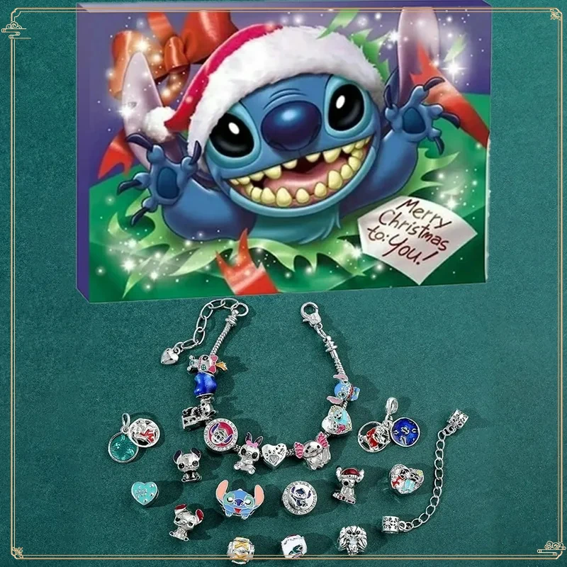 

Disney Stitch Christmas Bracelet Gift Set for Kids and Girls Diy Bracelet Bead Set, Box of 2 Bracelets, Christmas Countdown Gift