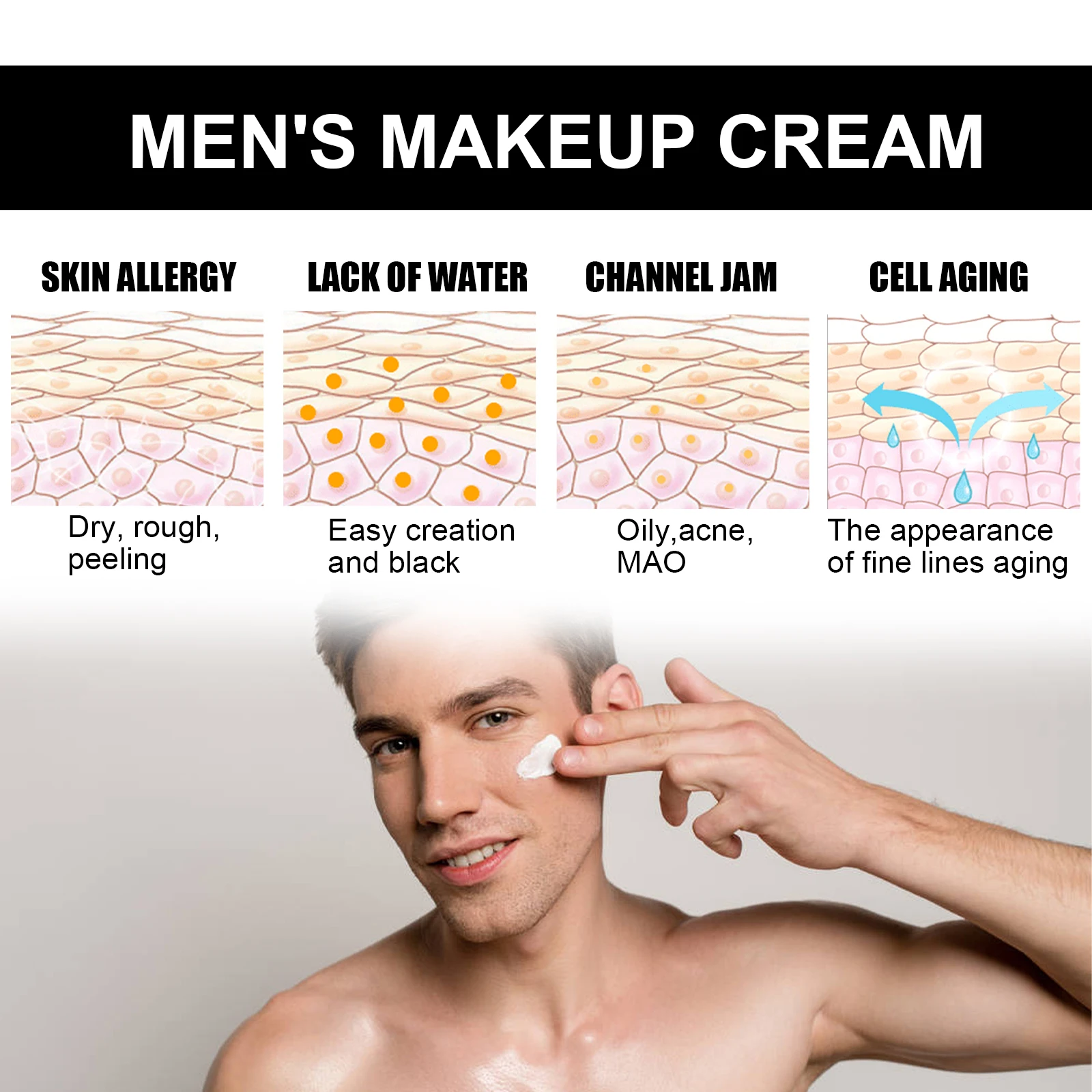 BB Cream Uomo Viso Correttore Controllo del petrolio Impermeabile Copertura a lunga durata Flaconi Trucco Nutriente Illuminante Uomo BB Cream viso