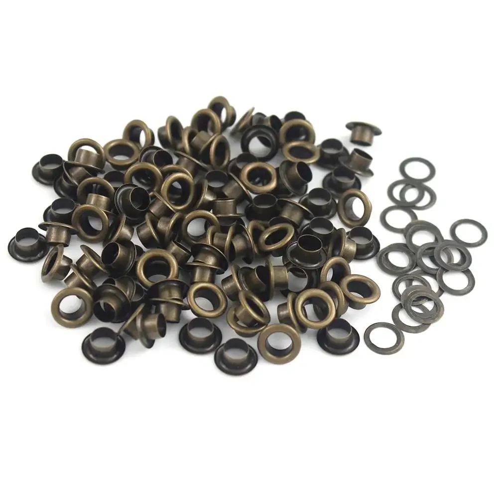 100sets 6mm Brass Eyelets with Washers Leather Craft Repair Grommet Round Eye Rings For Shoes Bag Clothing Skin Belt Hat