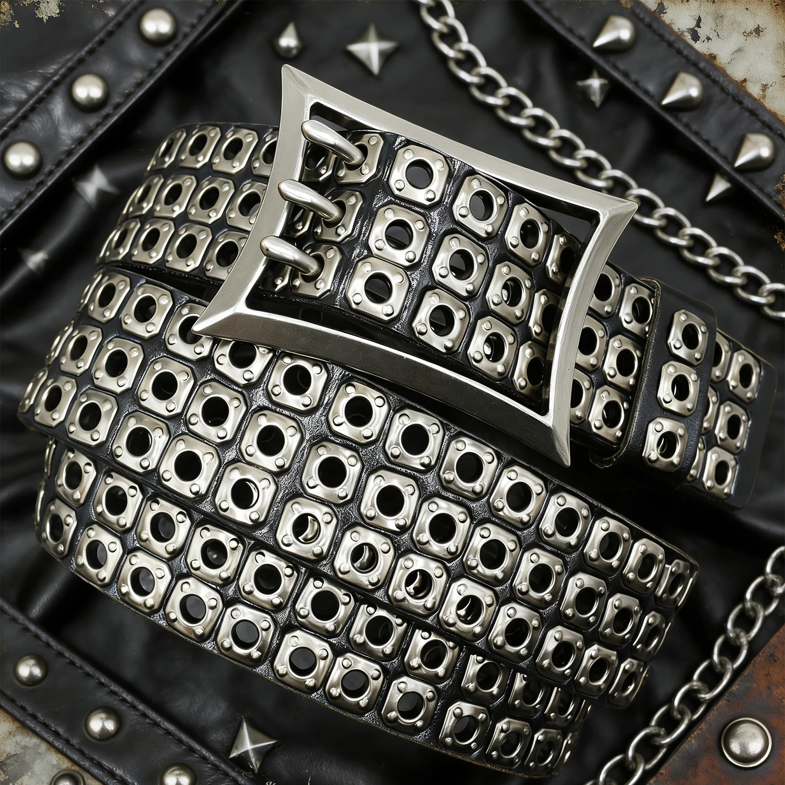 

Мужской ремень Y2K с заклепками, в стиле панк-рок, для джинсов, с вырезами в виде глазок, с трехштырьковой пряжкой, с пряжкой из сплава с иглой, в стиле ретро