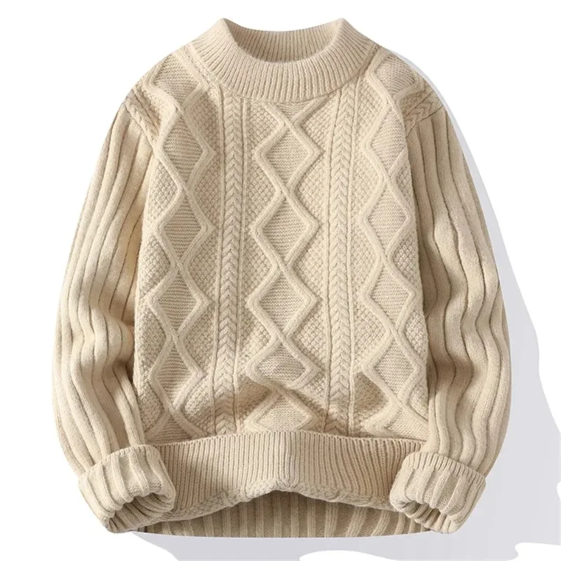 Men White O-Collar Sweaters Clothes Winter Vintage Sweater Men Coats Solid Striped Pullover Mens Turtleneck Autumn New S-3XL