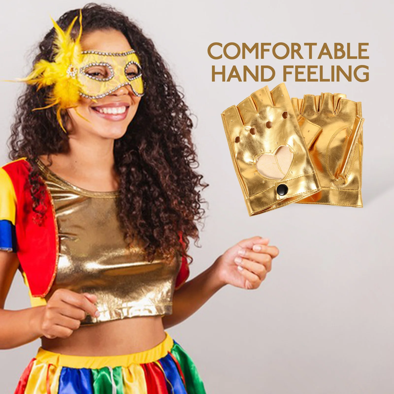 

1 Pair Stage Gloves Dancing Party Performance Half Finger Gloves Breathable Lightweight Pu Comfortable Flexible For