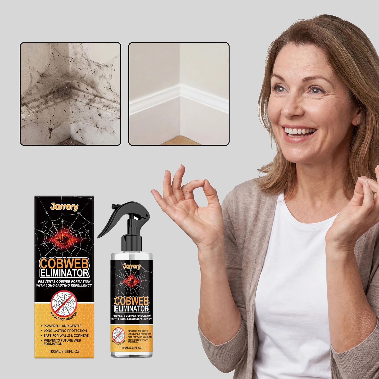 100ML Spider Cobweb Eliminator Long Lasting Spray Prevent Spiderweb Formation Spider Killer for Indoor and Outdoor Use