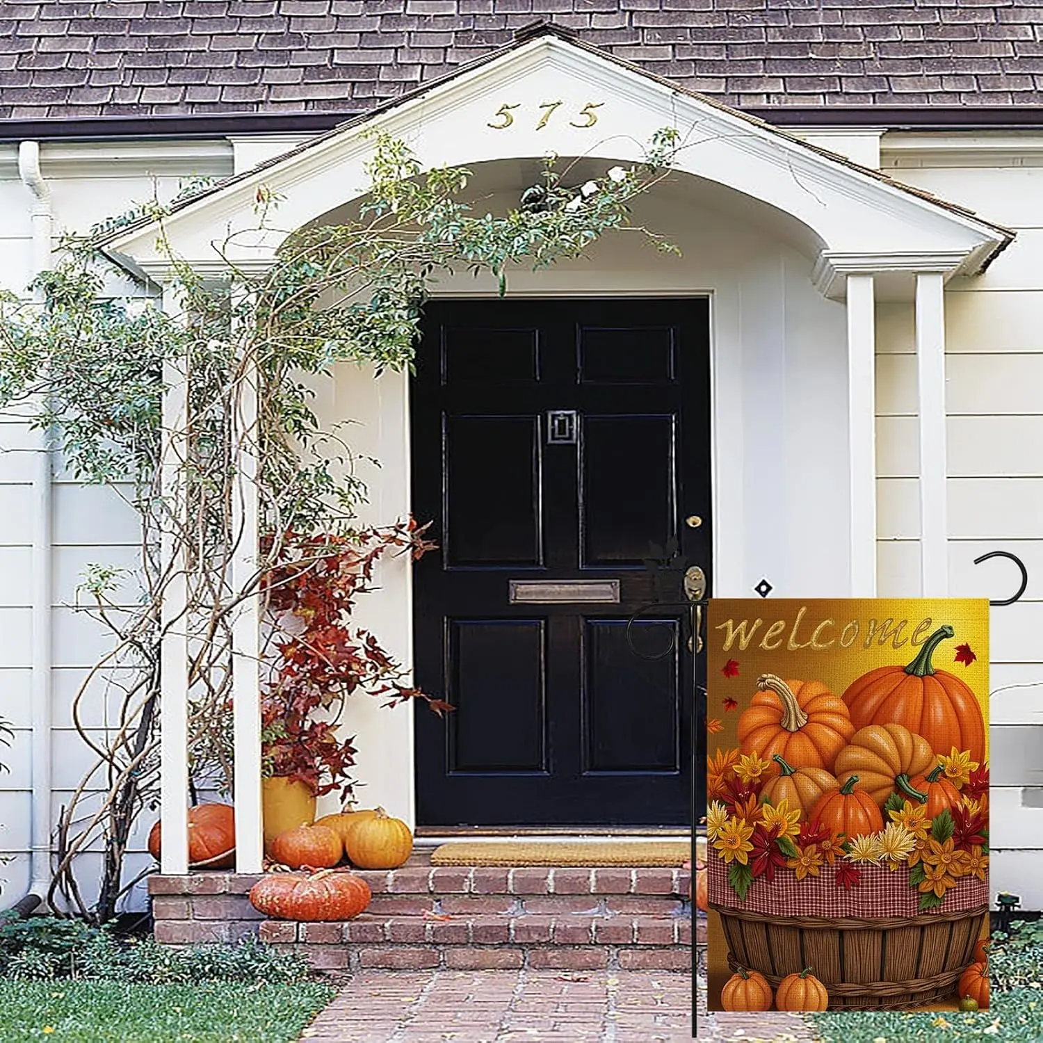 Fall Welcome Thanksgiving Pumpkin Small Garden Flag for Outside 12x18 Inch Vertical Double Sided Maple Leaves Autumn Burlap  SSL
