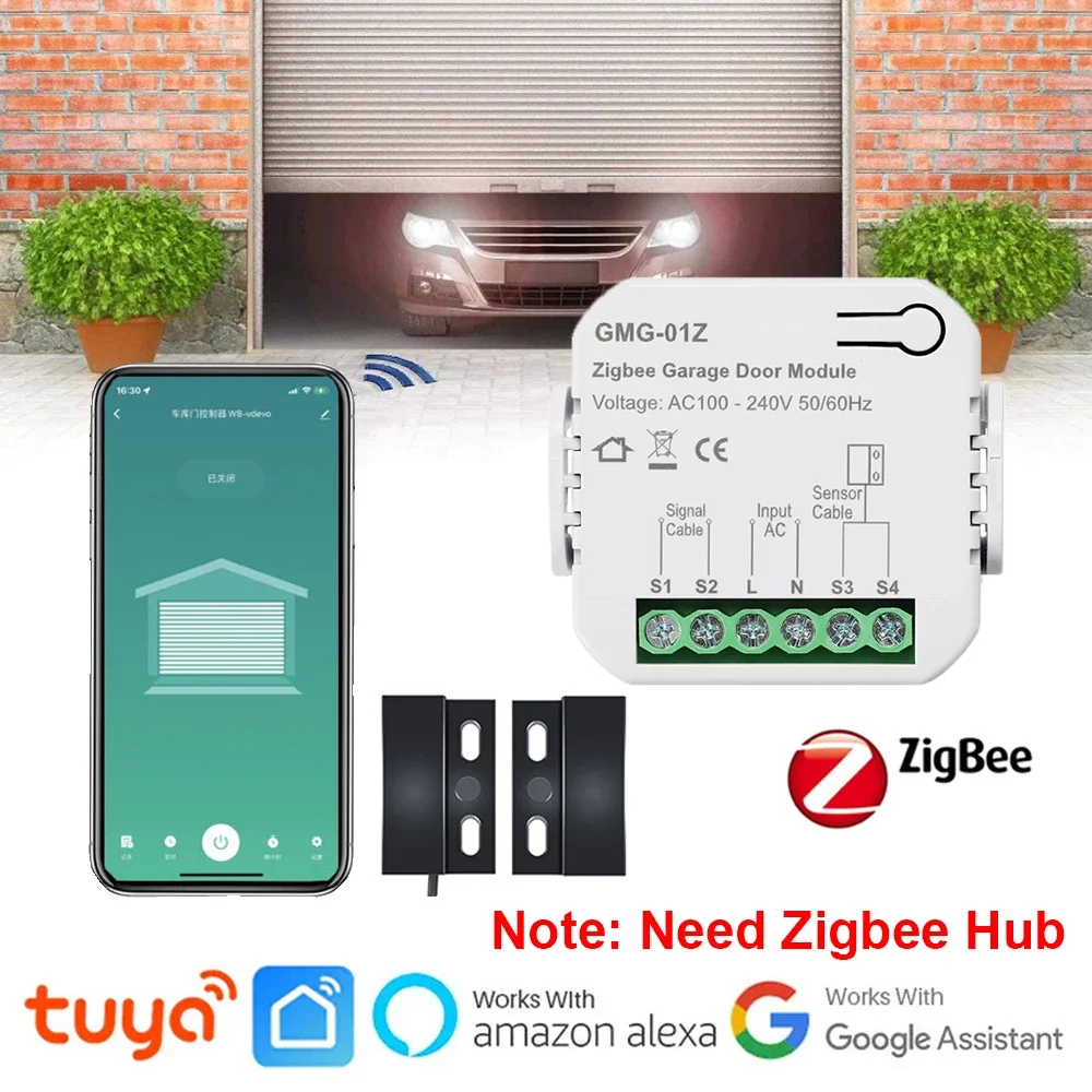 Tuya Zigbee Garage Door Opener Controller Smart Garage Door Switch Module Smart Life Voice Control Works with Alexa Google Home