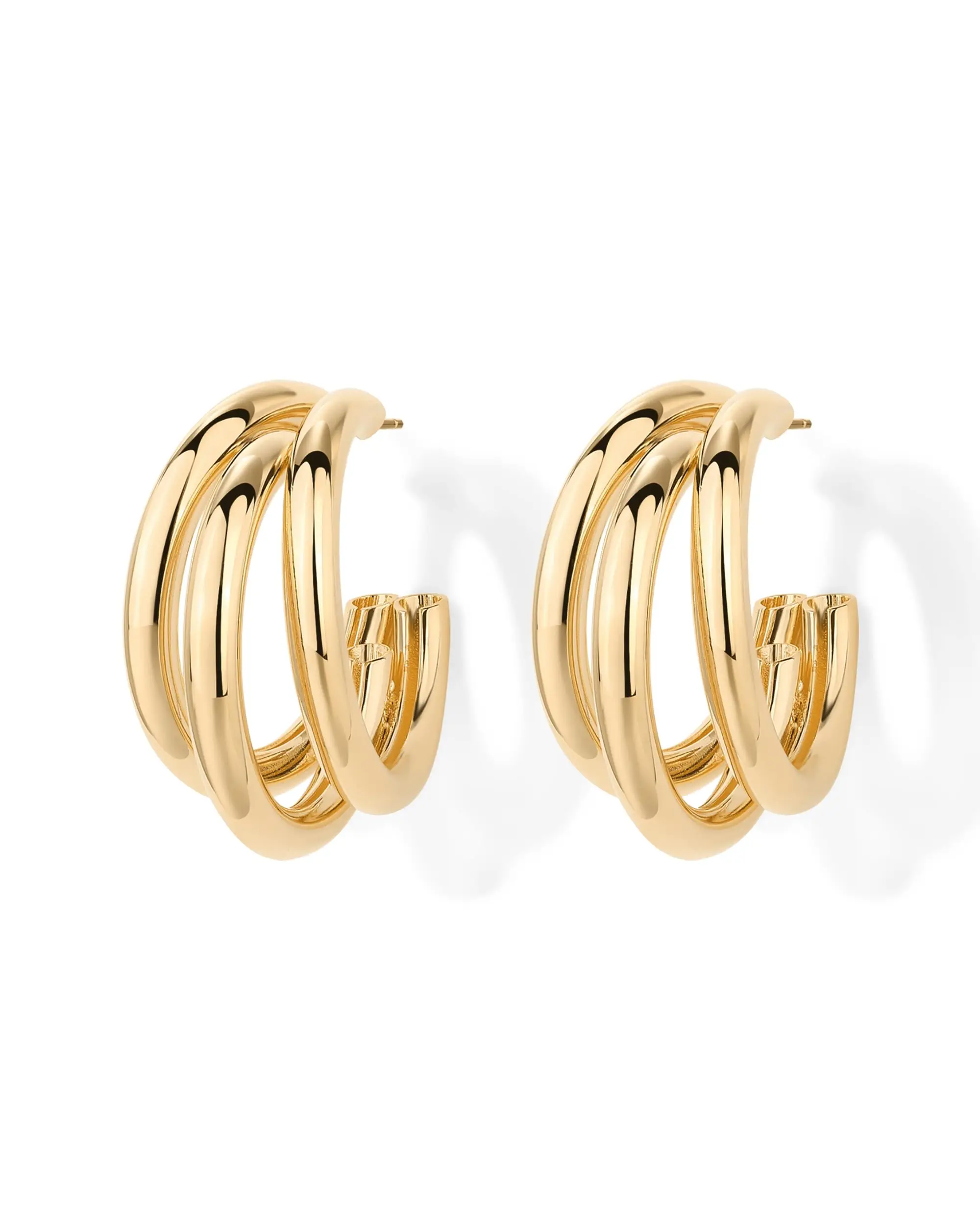 Shevalu New 14K Gold Plated Chunky Multi Hoop Earrings for Women Fashion Hypoallergenic Trendy Triple Split Loop Huggie Earrings