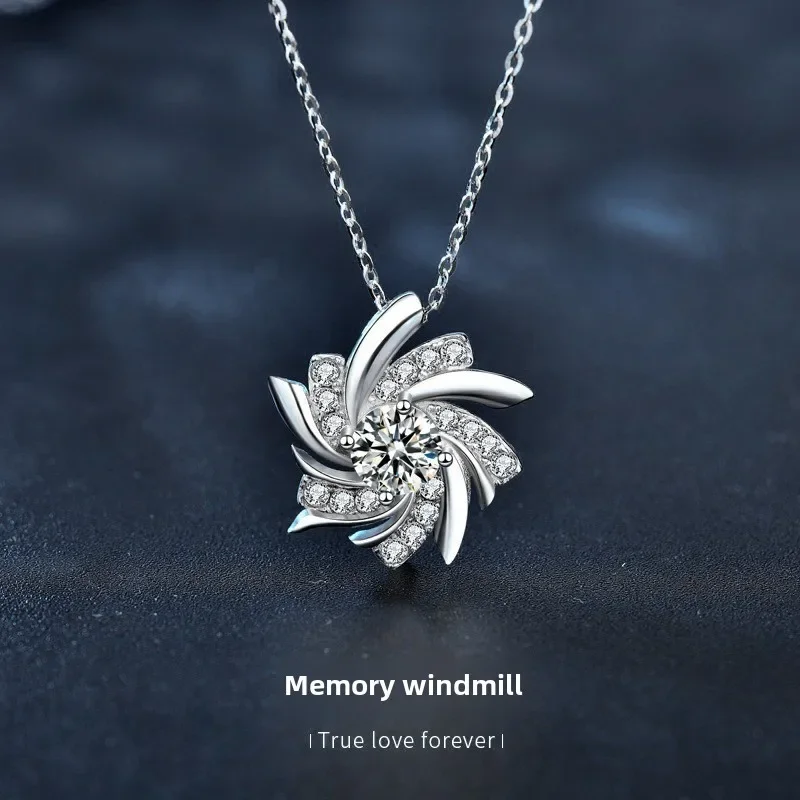 

Light luxury S925 sterling silver moissanite necklace for women, fashion windmill necklace, anniversary birthday gift