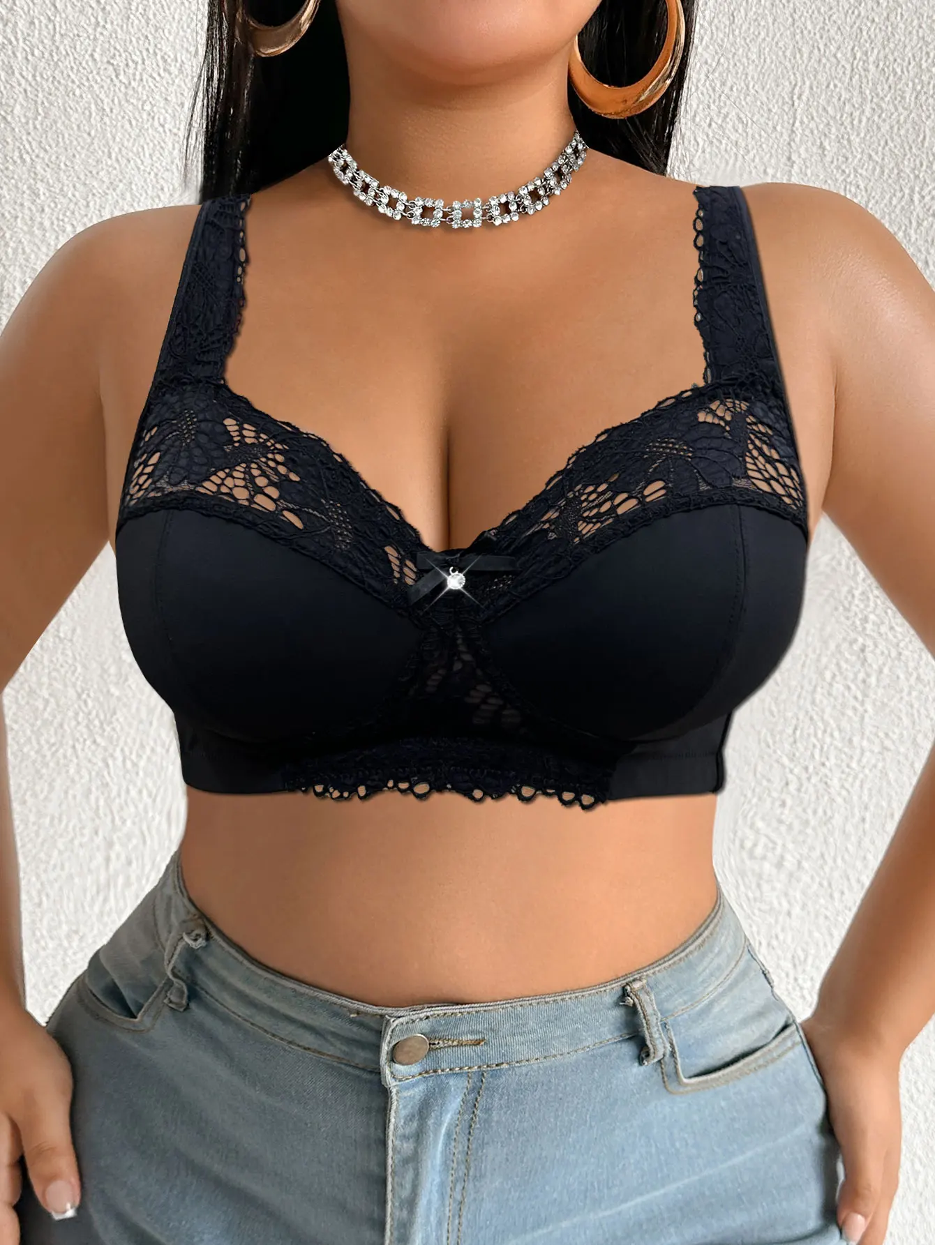 One-Piece Lace Plus-Size Women's Bra, sexy, Push-Up, Anti-Sagging, Side Fat Control, Comfortable Wire-Free, Ultra-Thin Breathable with Non-Removable Padding