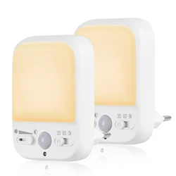 Tomada de luz noturna LED regulável com sensor de movimento, ligar e desligar automático, soquete infantil, interior, 30s, 60s