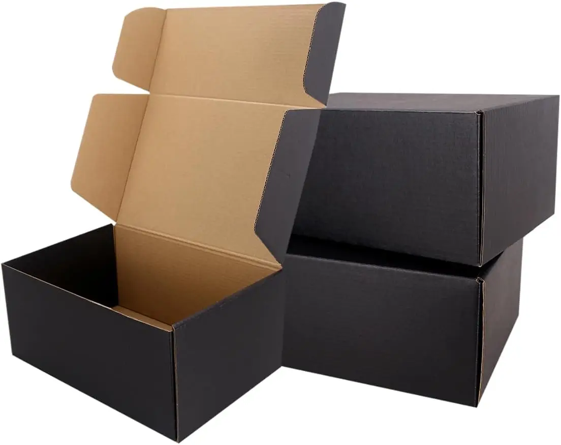 

9x6x4 Black Corrugated Cardboard Boxes, Anti-Impact with Sealing Label for E-Commerce and Shipping Packaging