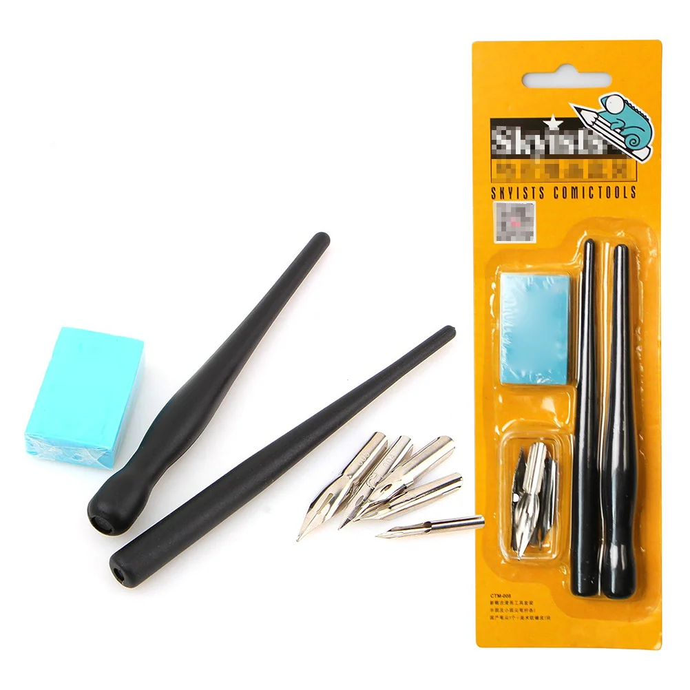 

1Set Cartoon Pen Set Black Plastic Comfortable Handle with Pen Nib Rubber for Artists Lettering Calligraphy Sketch Cartoon