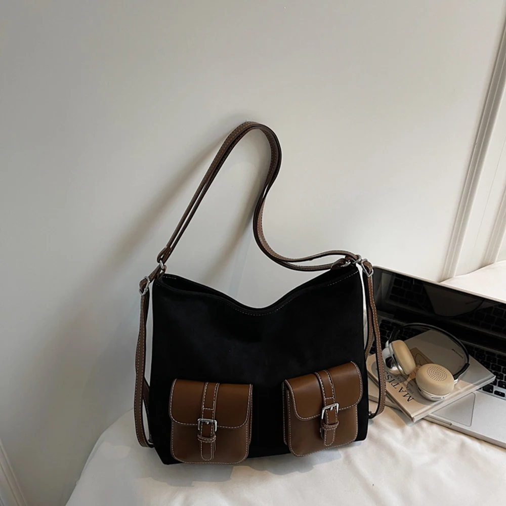 

Сумка на плечо с двумя карманами и цветными блоками, большая вместительная сумка для подмышек, женская сумка в повседневном стиле, повседневная сумка на плечо для поездок на работу