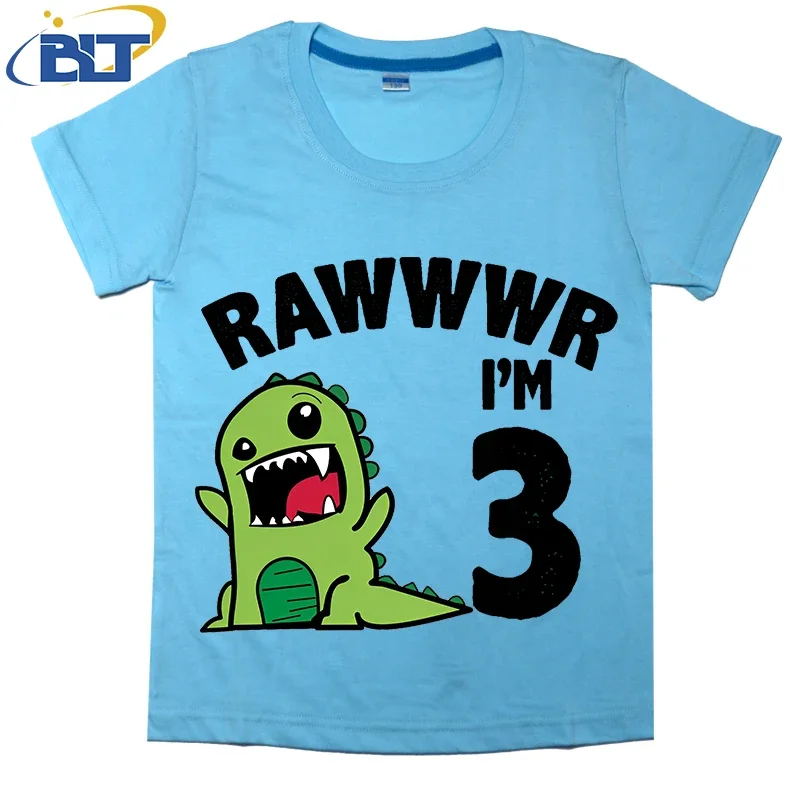 Детская футболка с динозавром I'm 3, Забавная детская летняя хлопковая футболка с коротким рукавом для мальчиков и девочек, подарок на день рождения