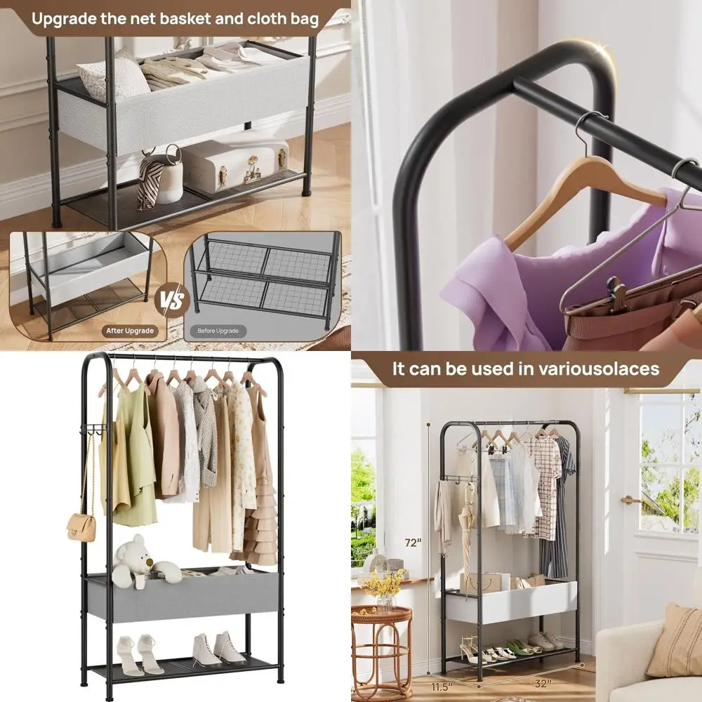 

Sturdy Metal Clothing Rack - Heavy Duty for Coats & Clothes, Portable Storage for Closet or Laundry, Black
