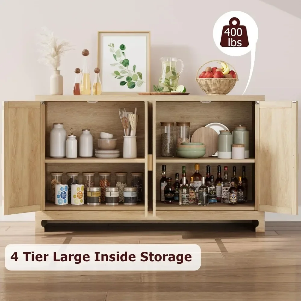 Rattan Accent Storage Cabinet with 4 Doors and Shelf, Sideboard Buffet Cabinet with Storage