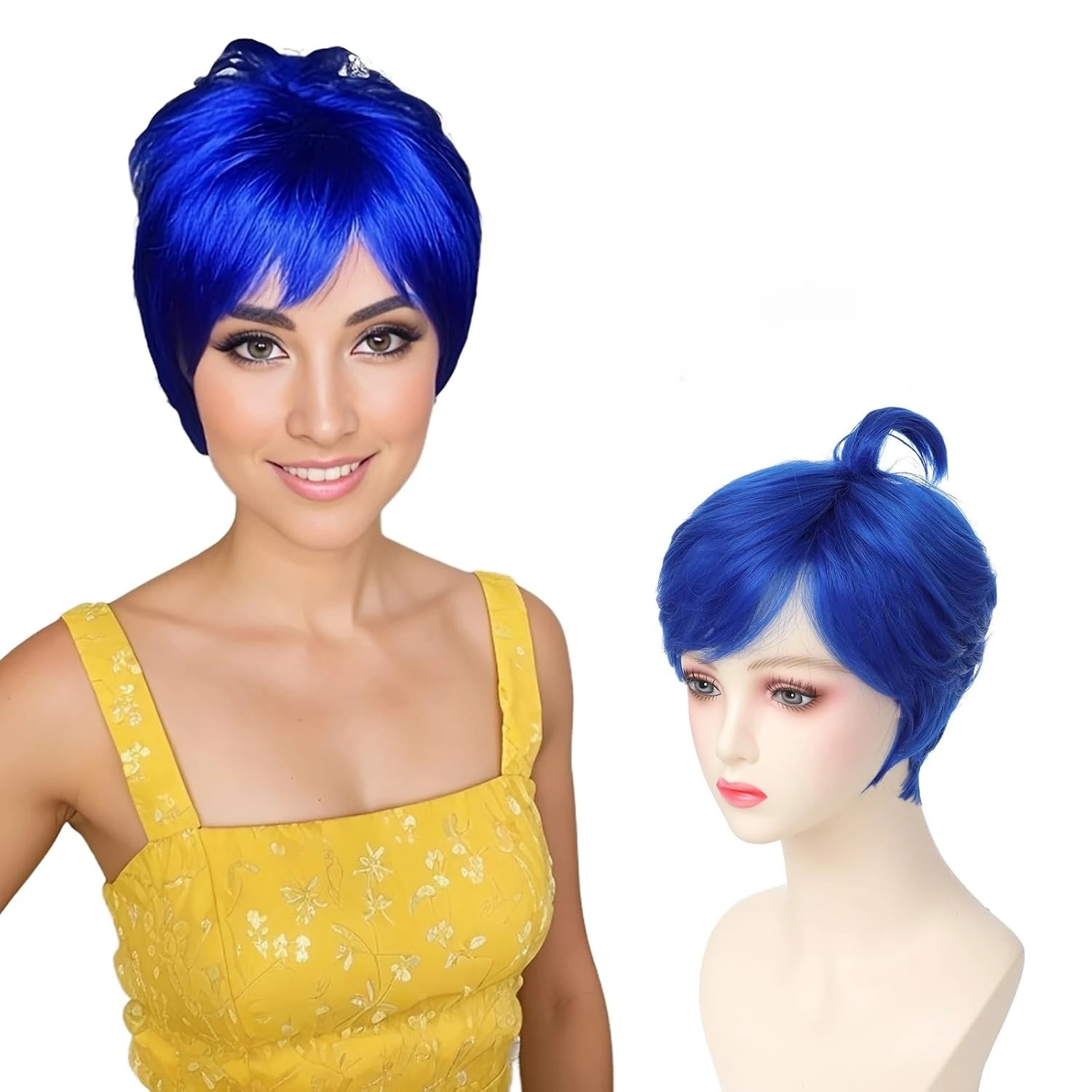 여성을위한 짧은 파란색 가발 기쁨 재미 있은 파란색 애니메이션 코스프레 복장 의상 테마 파티 가발에 대한 합성 가발