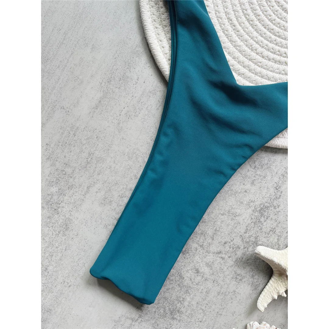 Gefalteter Bandeau-Bikini mit hohem Beinausschnitt, Mini-Tanga, Damen-Badeanzug, zweiteiliges Bikini-Set, Badebekleidung, Badeanzug, Schwimmbekleidung V6085 – Detail 19