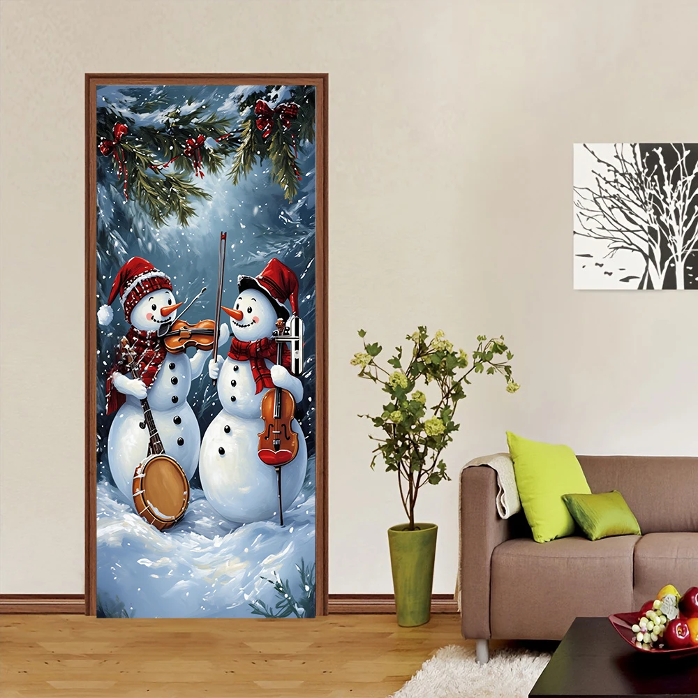 1 stücke Weihnachten Dekorative Tür Aufkleber Cartoon Schneemann Band Muster Kreative Festival Eingang Glas Aufkleber Neue Jahr Party Wi