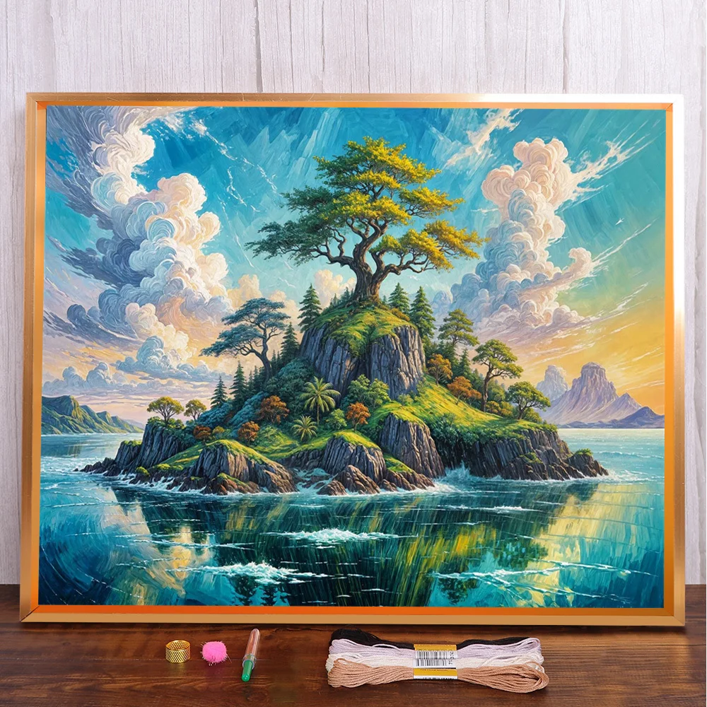 

Landscape Fantasy Tree Cross-Stitch Complete Kit Embroidery Handicraft Craft Needlework Handiwork Different Stamped Room Decor