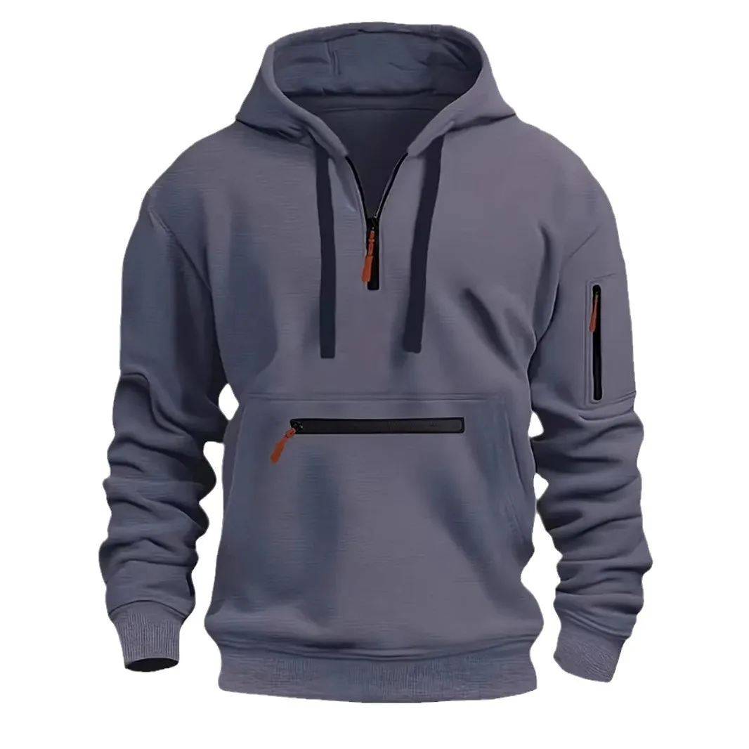 Sweat à capuche de sport décontracté pour hommes, manches longues, tendance, épais, extérieur, bras tactique, fermeture éclair, pull Hoo, mode