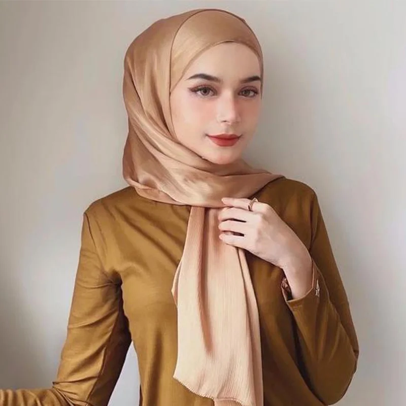 Fashion Style Crinkle Silk Satin Hijab Chiffon Muna Satin Hijabs Headscarf Shawl Wrap Cover Head