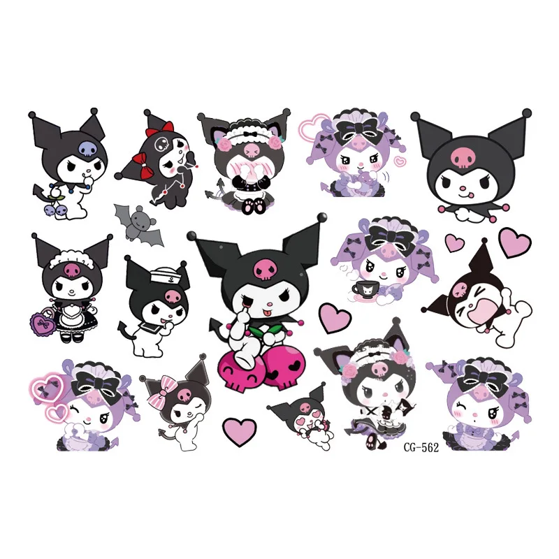 Sanrio Kuromi Tattoo Sticker Anime Figures Kid Cartoon Tattoo Sticker Cute Birthday Party Tattoo Stickers Water Transfer Sticker