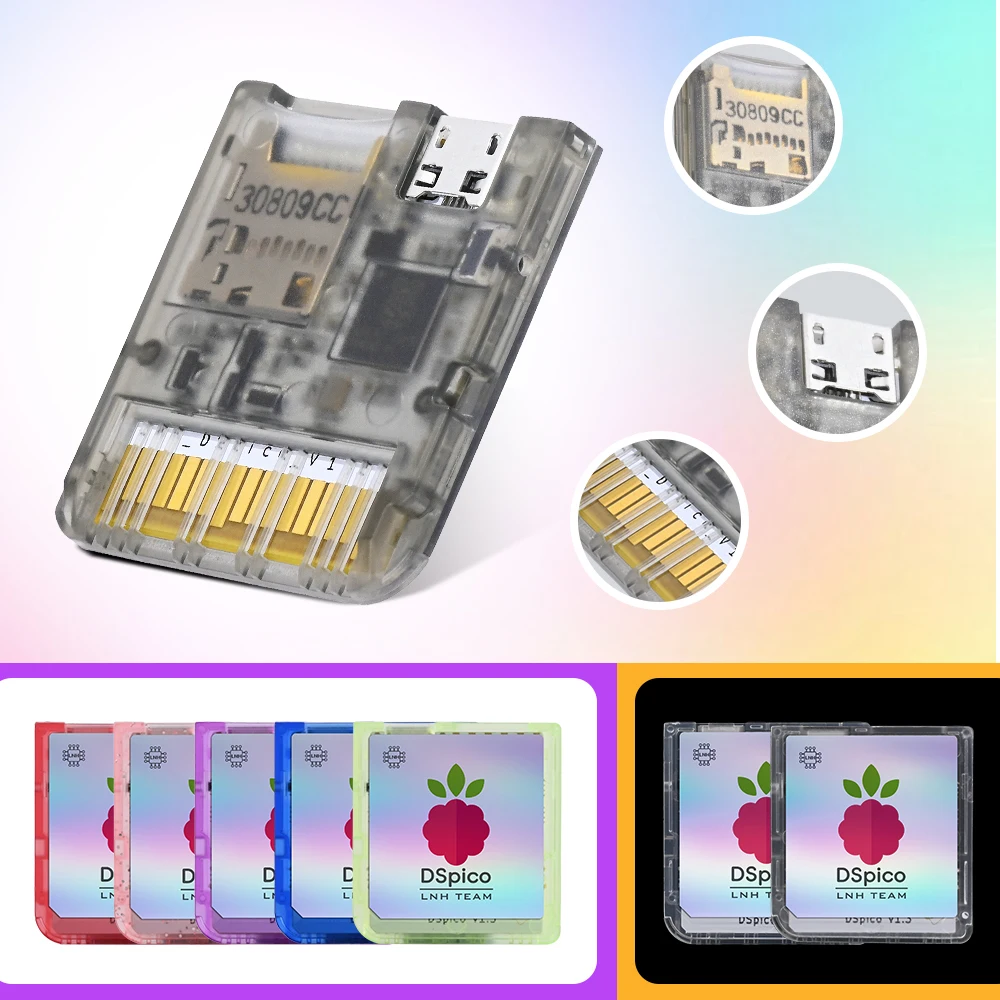 Chiscart Transparent Frosted MicroUSB DSpico Game Reader RP2040 16 MBit Compatible With NDS NDSL DSi 3DS Consoles