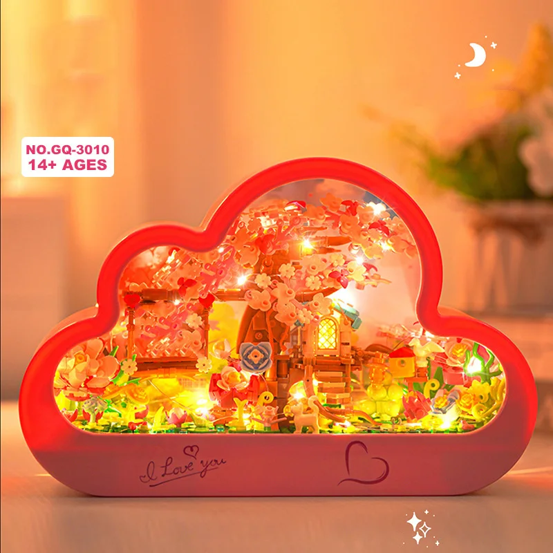 Creative Mini Block Lover Figures Assemble Model Building Brick Mirror Toy With Light For Pink Valentines Day Girls Gifts