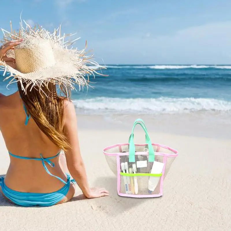 

Mesh Tote Bag Mesh Pool Bag Mesh Beach Bags For Women Waterproof Sandproof Tote Bag With Pockets Kids Beach Bag With Pocket