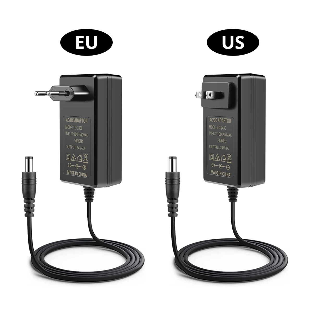 Transformador de luz de fuente de alimentación conmutada 2A 3A AC110V 220V a DC 24V adaptador de fuente de alimentación enchufe UE/EE. UU. para tira