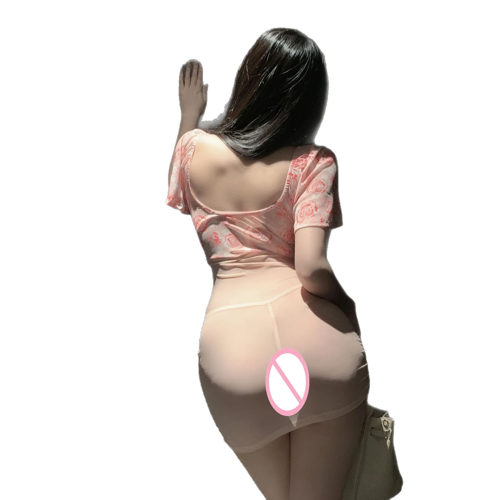 فستان وردي مثير شفاف عميق على شكل حرف V بدون ظهر عميق على شكل حرف V وأكمام قصيرة رغبة نقية ملهى ليلي ملفوف على الورك فستان قصير ساحر XXX #5