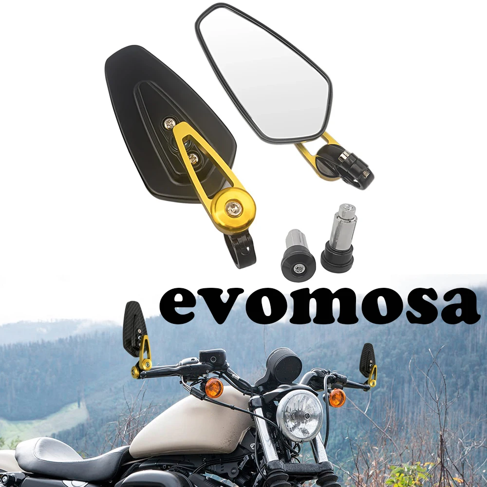 

7/8" 22mm Universal Motorbike Scooters Side View Mirrors Aluminum Motorcycle Bar End Rear Mirrors For Harley Yamaha Honda
