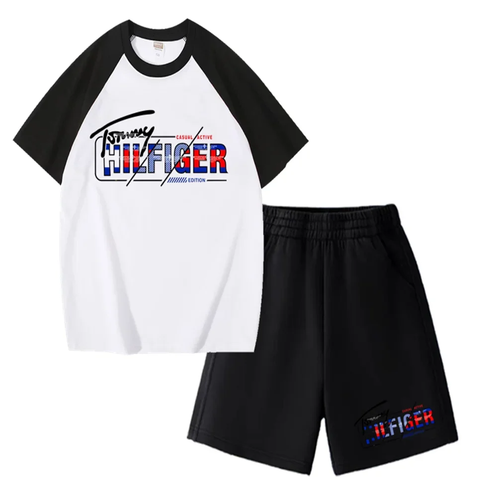 

A Luxury Brand Children's 100% Cotton Comfortable, Breathable, Casual and Fashionable Outdoor Street T-shirt and Shorts Set