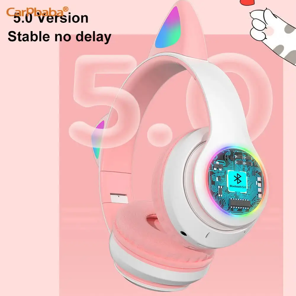 STN28 Wholesale Cute Wireless Bluetooth Headset LED Cat Ears Foldable Stereo Headphones Game Over the Ear Music Kids Earphones image 3