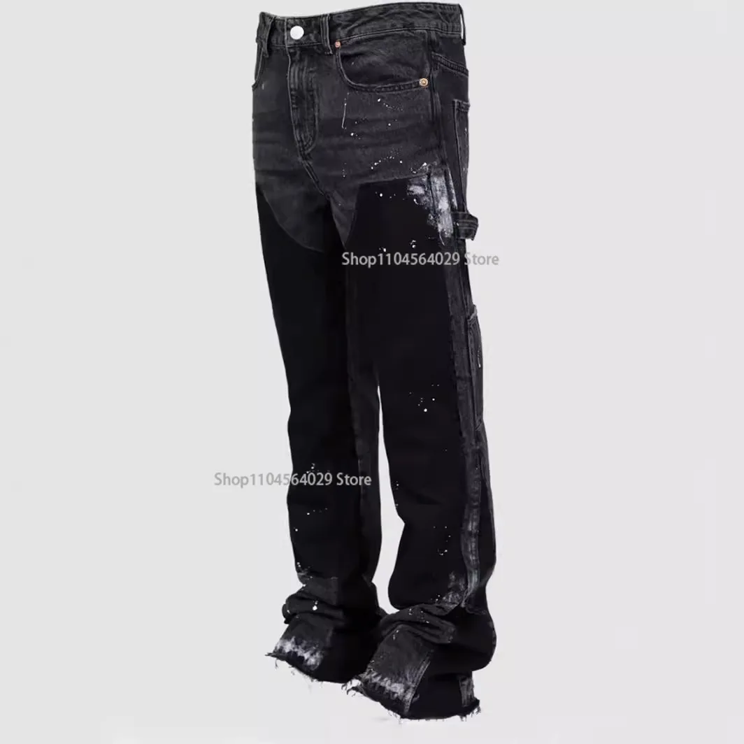 

Washed Jeans Men Vintage Ankle Length Trousers Mid Waist Pockets Button Zipper Fly Distressed Denims Streetwear Straight Pants