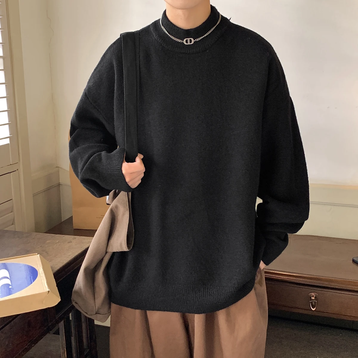 LAPPSTER Harajuku Turtleneck Knitted Sweater 2023 Pullovers Winter Men Vintage Oversized Graphic Sweaters Korean Style Sweater