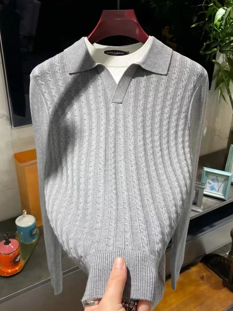 

Высококачественный мужской вязаный свитер с имитацией двухслойного воротника, универсальный повседневный стиль, модный зимний вариант, премиальное качество