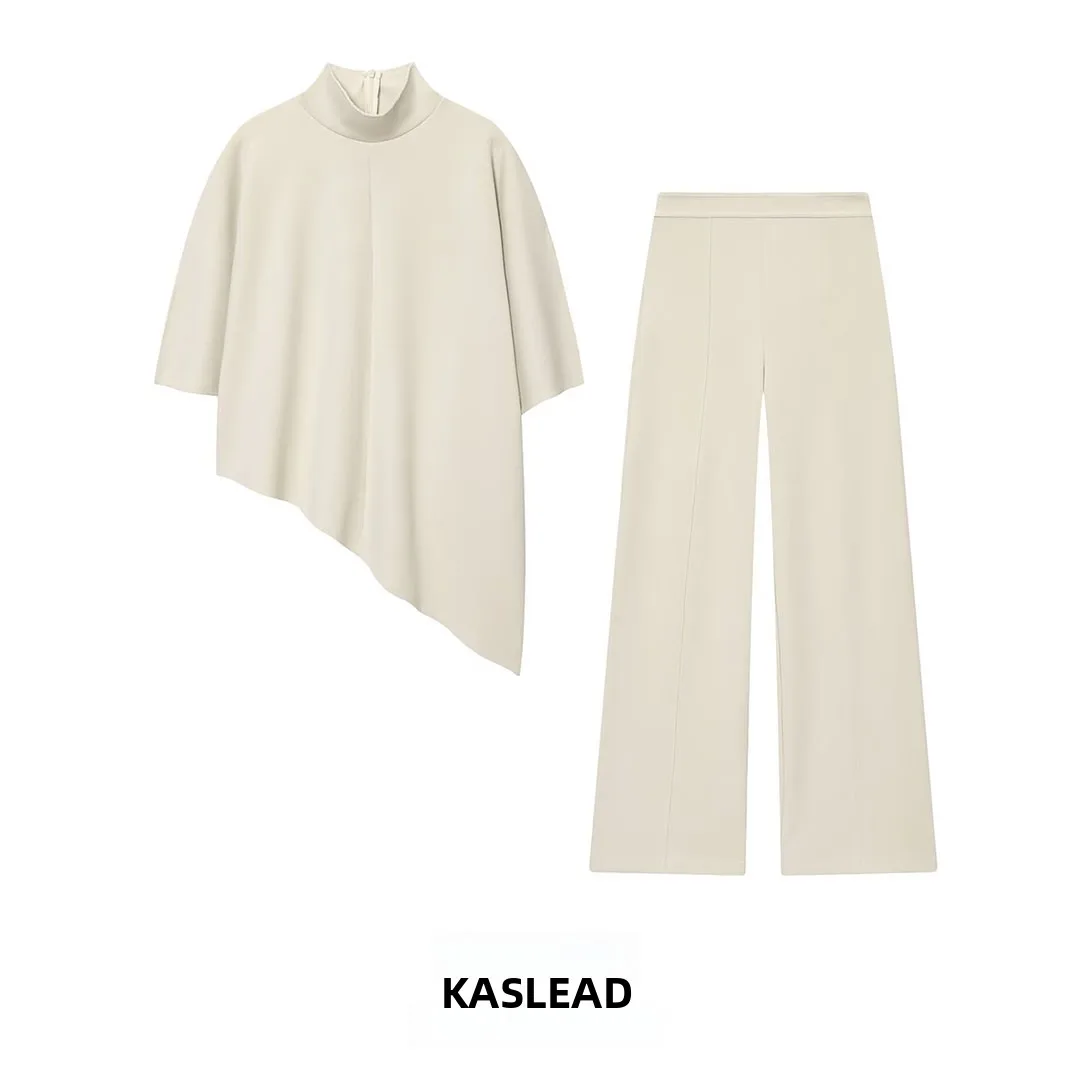 

KASLEAD новый женский модный асимметричный дизайн, двусторонний тканевый топ и длинные брюки, комплект из двух предметов, осенняя коллекция