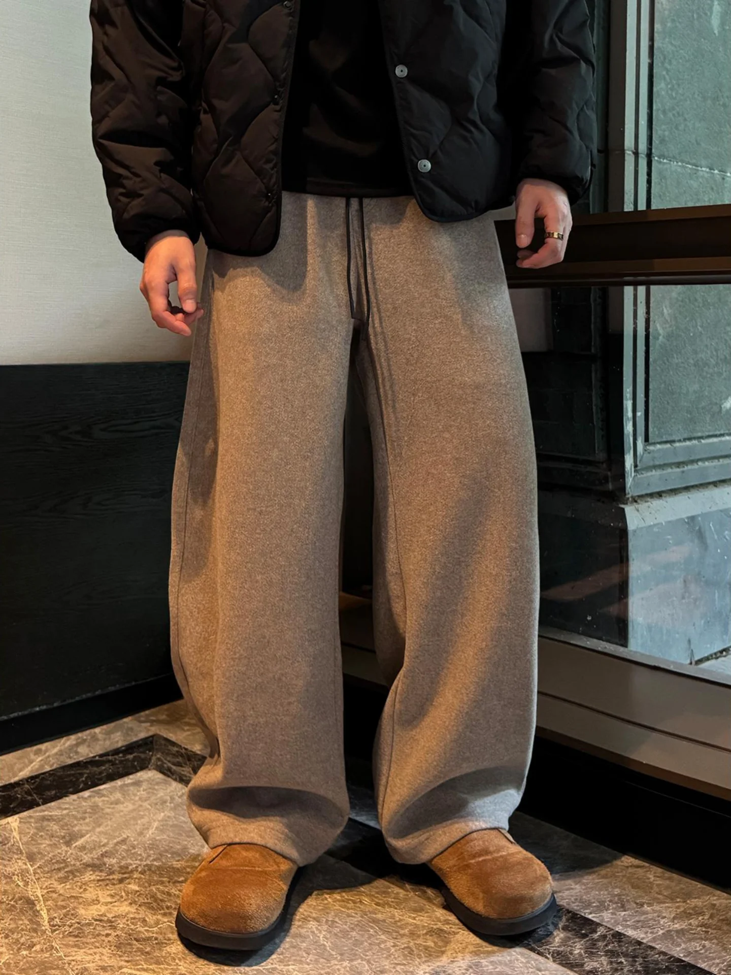 

Мужские зимние повседневные брюки свободного кроя, универсальные, в корейском стиле, повседневные, высококачественные, прямые брюки