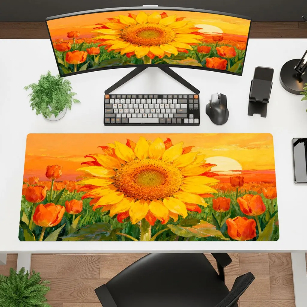 Brand Yellow Sunflower Mouse Pad, Thick HD Print Desk Mat for Office Laptop Gaming, Floral Art Pattern Desktop Accessory