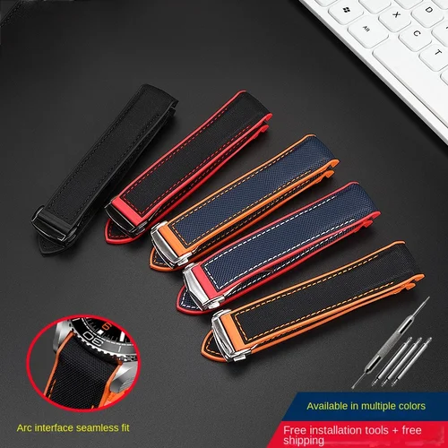Imagen 2 del producto Correa de nailon curvada para Omega Planet Ocean 600, correa de silicona Seamaster 300 Speedmaster de 20mm, 21mm, 22mm, pulsera negra y naranja para hombre
