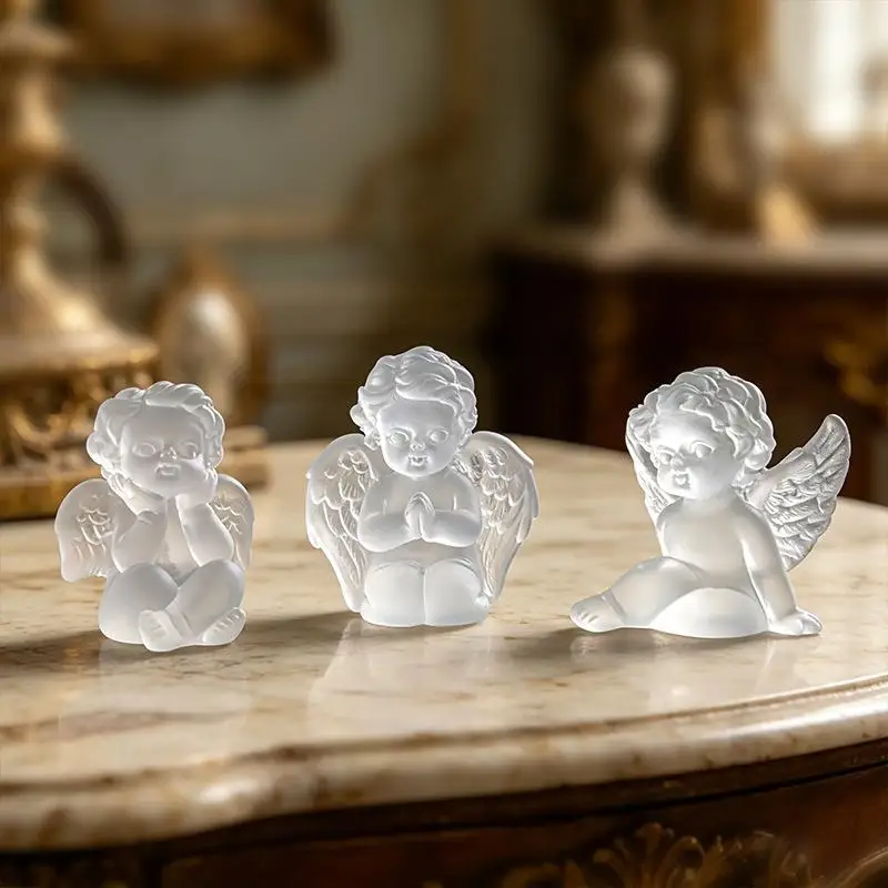New 1Pcs Frosted Resin Cherub Angel Figurines Mini Angel Wings Girl Carving Crystal Home Decor Unique Handcrafted Gem Crafts