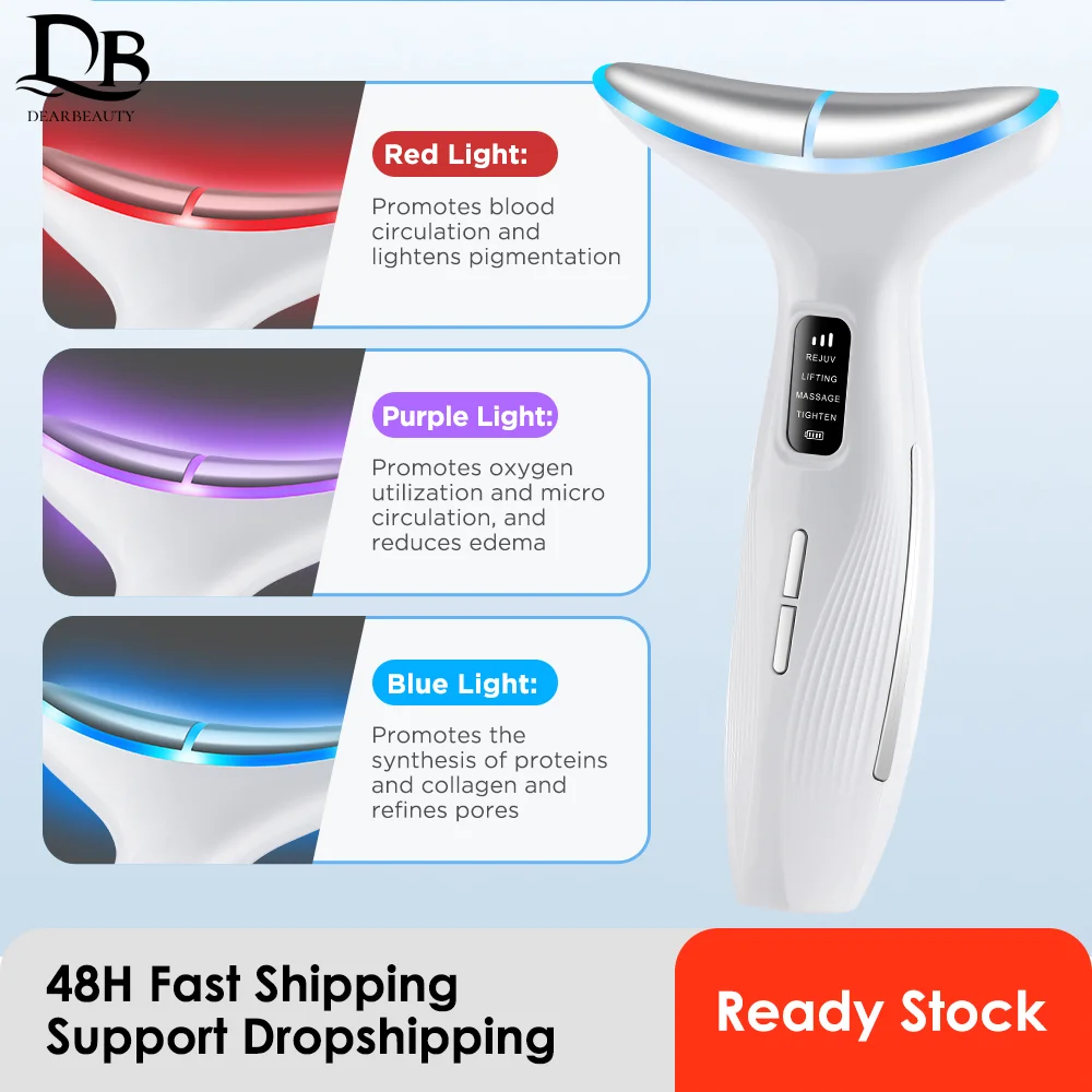 EMS 목 얼굴 미용기기 3색 LED 광자 IPL 피부 재생 이중턱 제거 얼굴 리프팅 탄력 마사지기